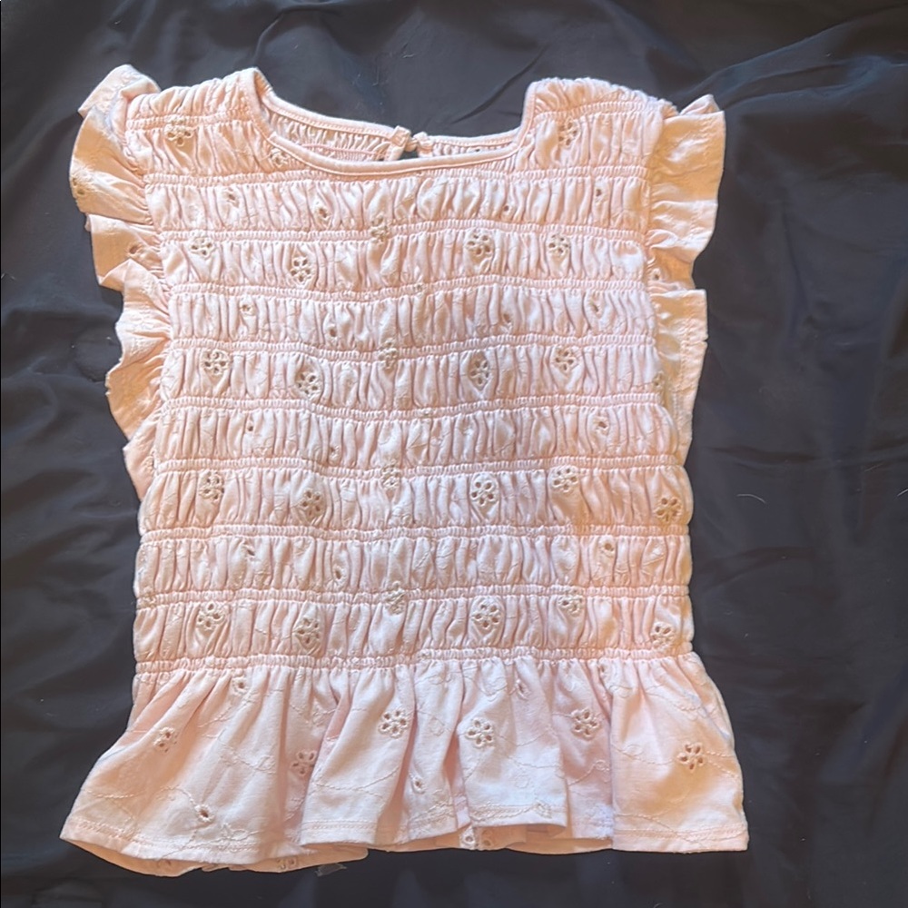 Baby Pink Eyelet Ruffle Sleeve Top